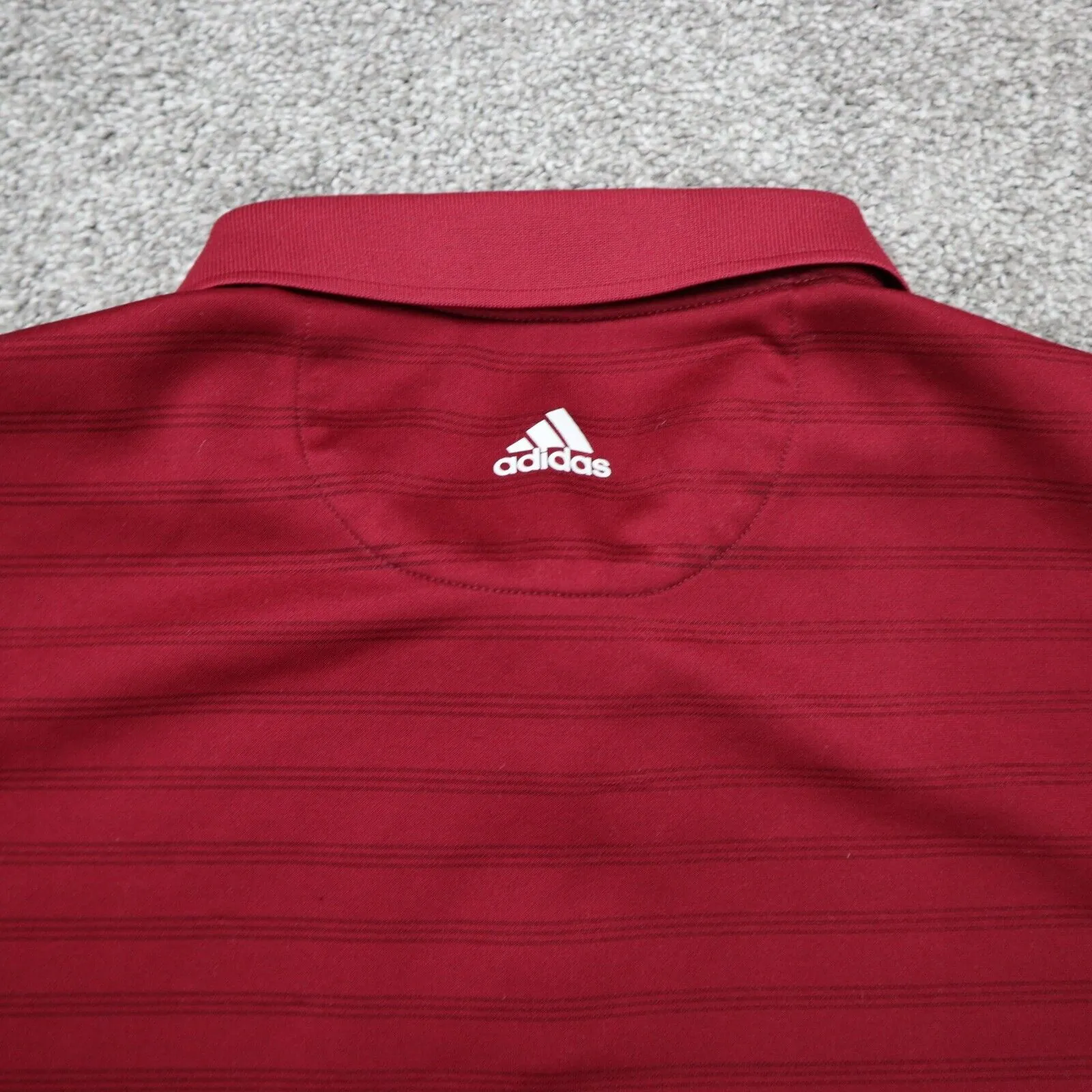 Adidas Men Polo Shirt Workout Short Sleeve Collar Button Stripe Burgundy Size XL