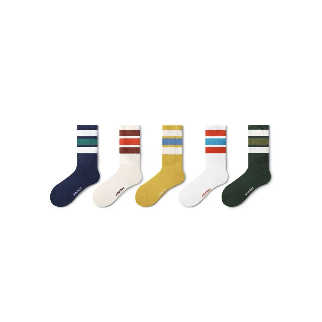 Attention Stripes All-season Unisex Active 5pcs Crew Socks Set