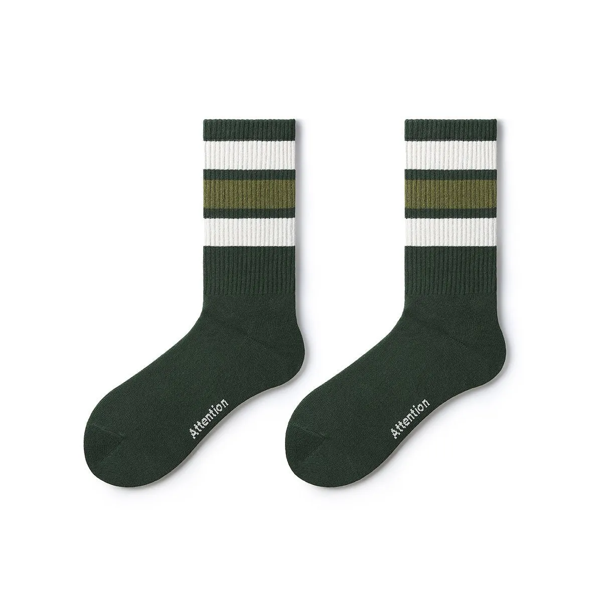 Attention Stripes All-season Unisex Active 5pcs Crew Socks Set