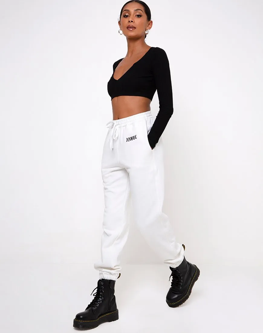 Basta Jogger in White with 'Angel' Embro Black