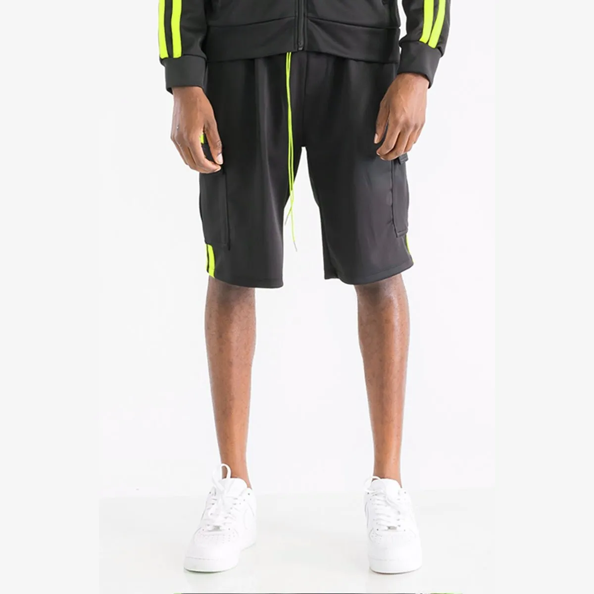 Black & Lime Cargo Pocket Track Shorts