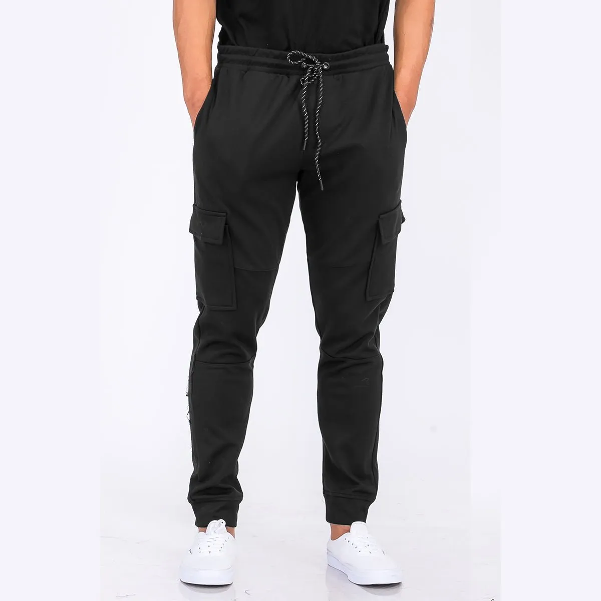 Black Cotton Blend Cargo Joggers