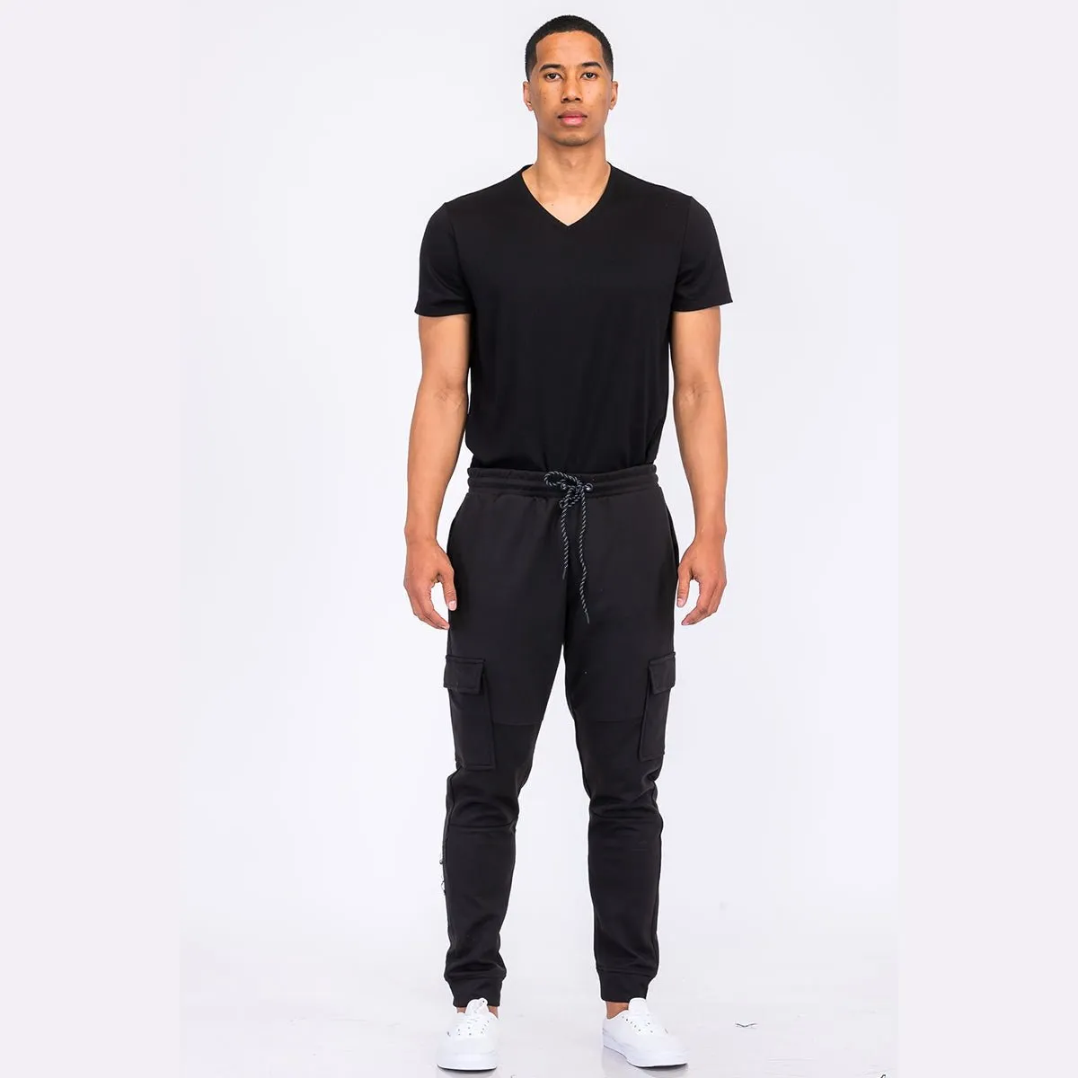 Black Cotton Blend Cargo Joggers