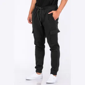 Black Cotton Blend Cargo Joggers