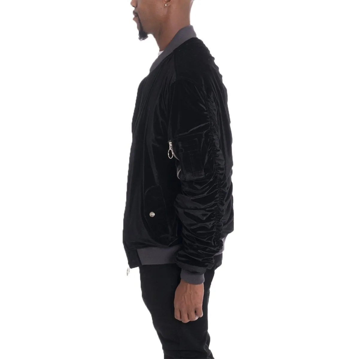 Black Velour Bomber Jacket