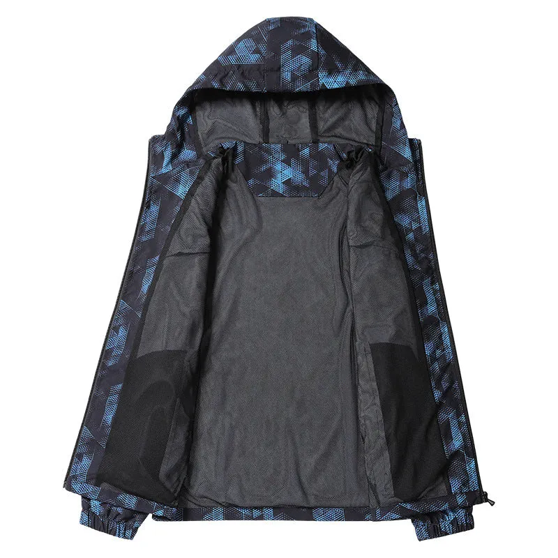 Blue Camouflage Print Male Windbreaker