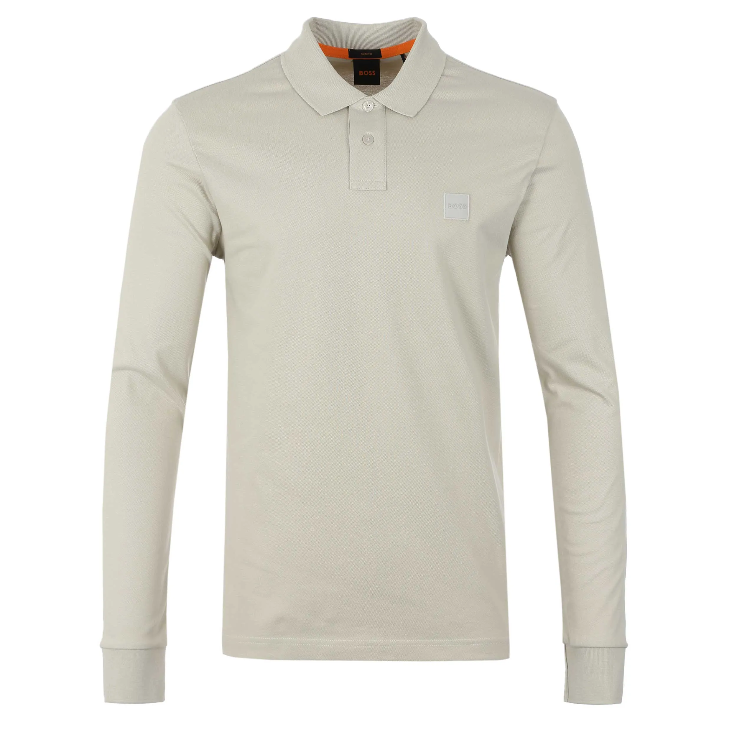 BOSS Passerby Long Sleeve Polo Shirt in Light Beige