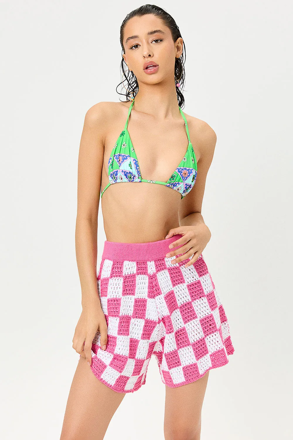 Coco Crochet Shorts - Pink Checker