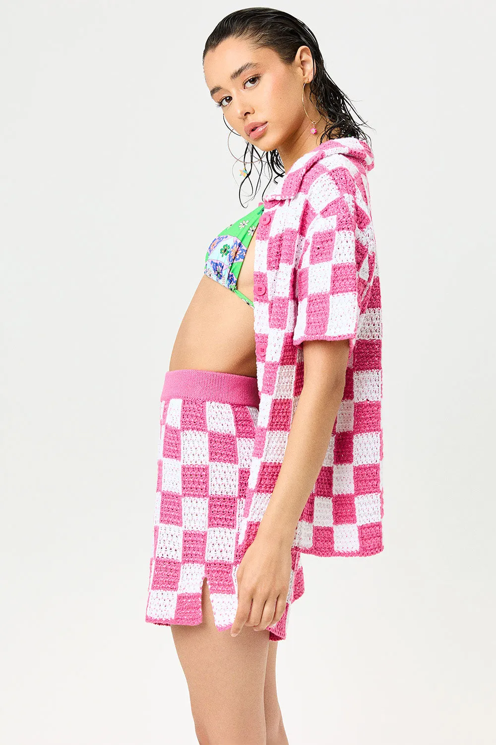 Coco Crochet Shorts - Pink Checker