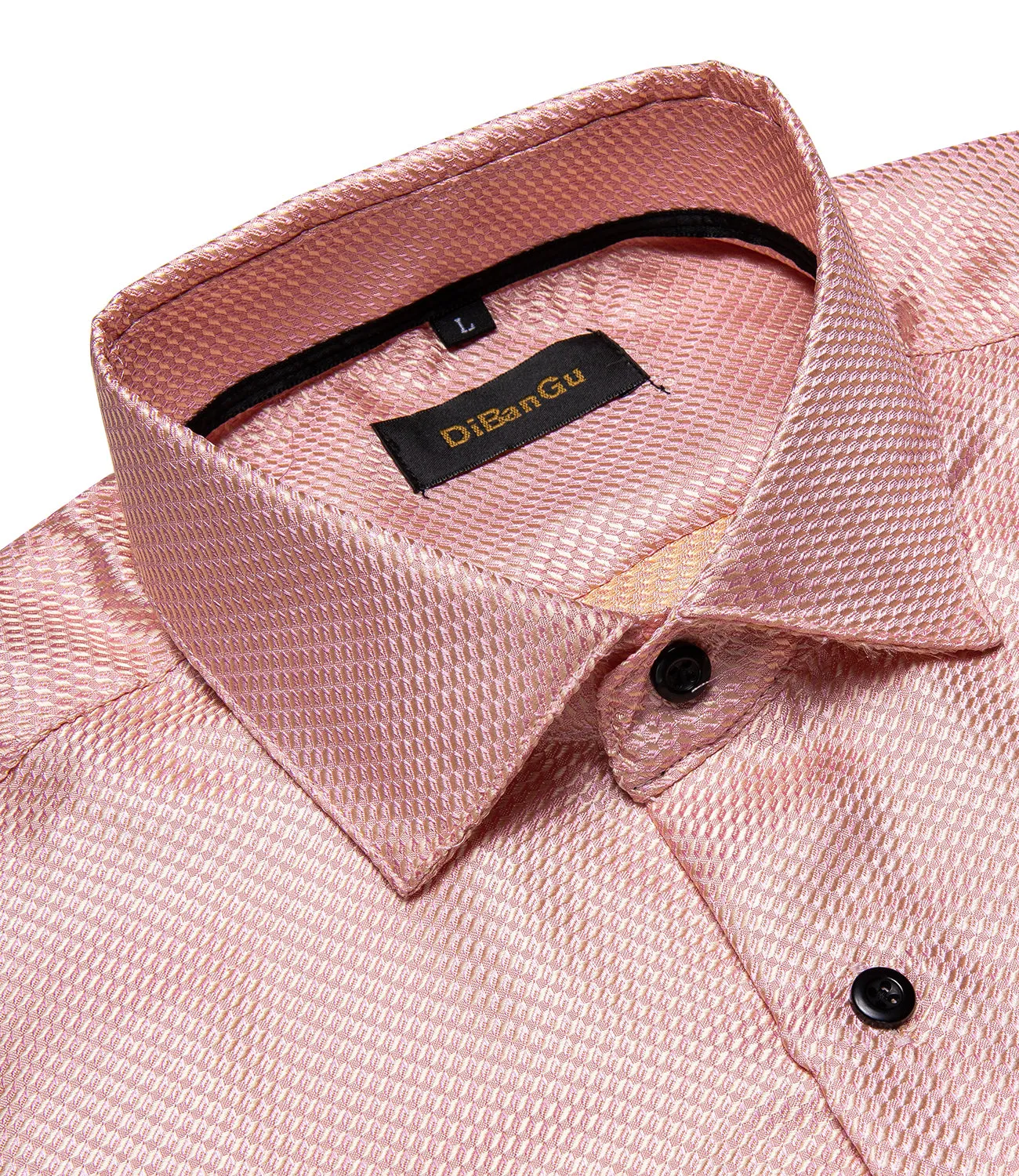 DiBanGu Dress Shirt Pink Solid Silk Men's Button Down Long Sleeve Shirt