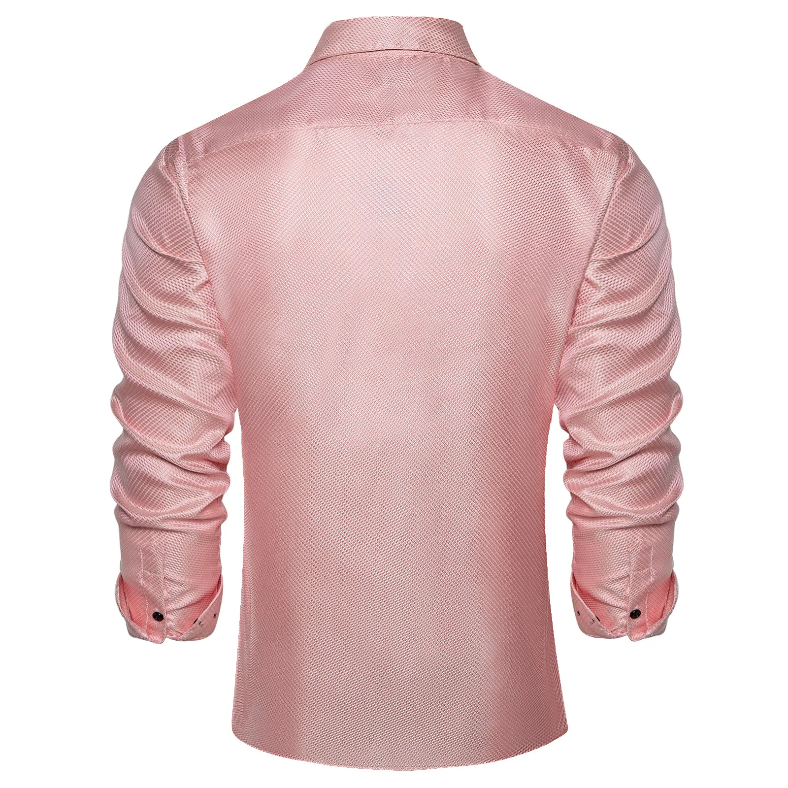 DiBanGu Dress Shirt Pink Solid Silk Men's Button Down Long Sleeve Shirt