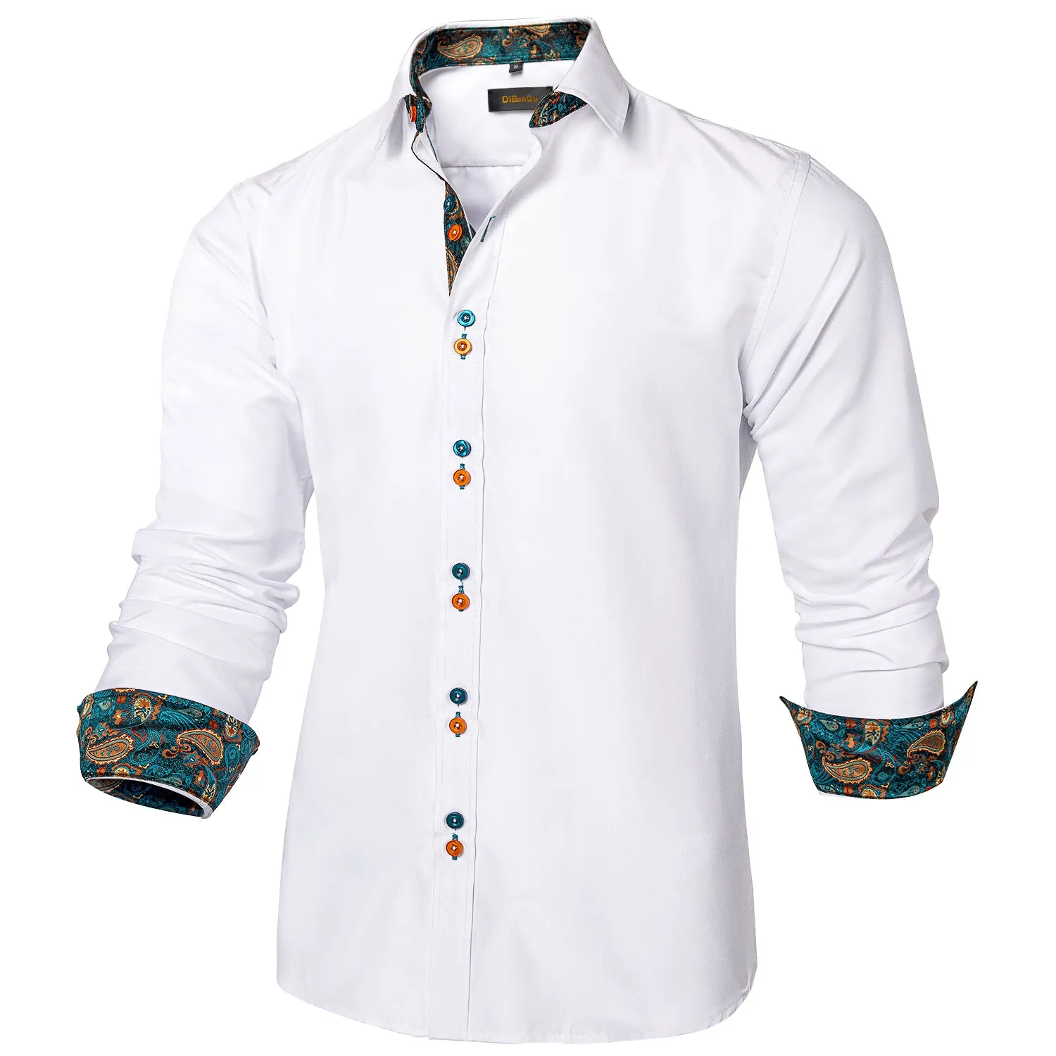 DiBanGu Men's Long Sleeve Shirt White Plain Button Down Dress Shirt