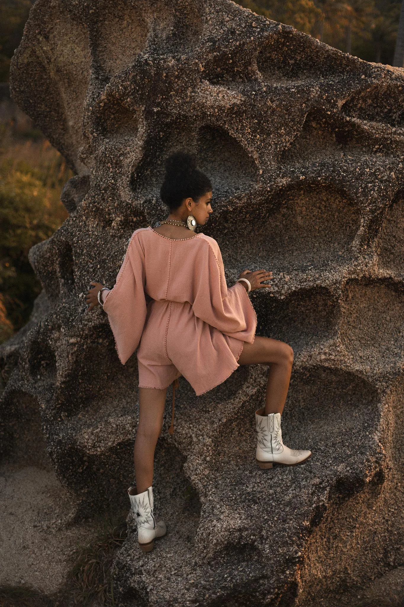 Dusty Pink Handmade Knotted Jumpsuit • Mini Organic Jumpsuit • Romper Dress