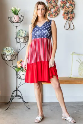 Full Size US Flag Theme Contrast Tank Dress