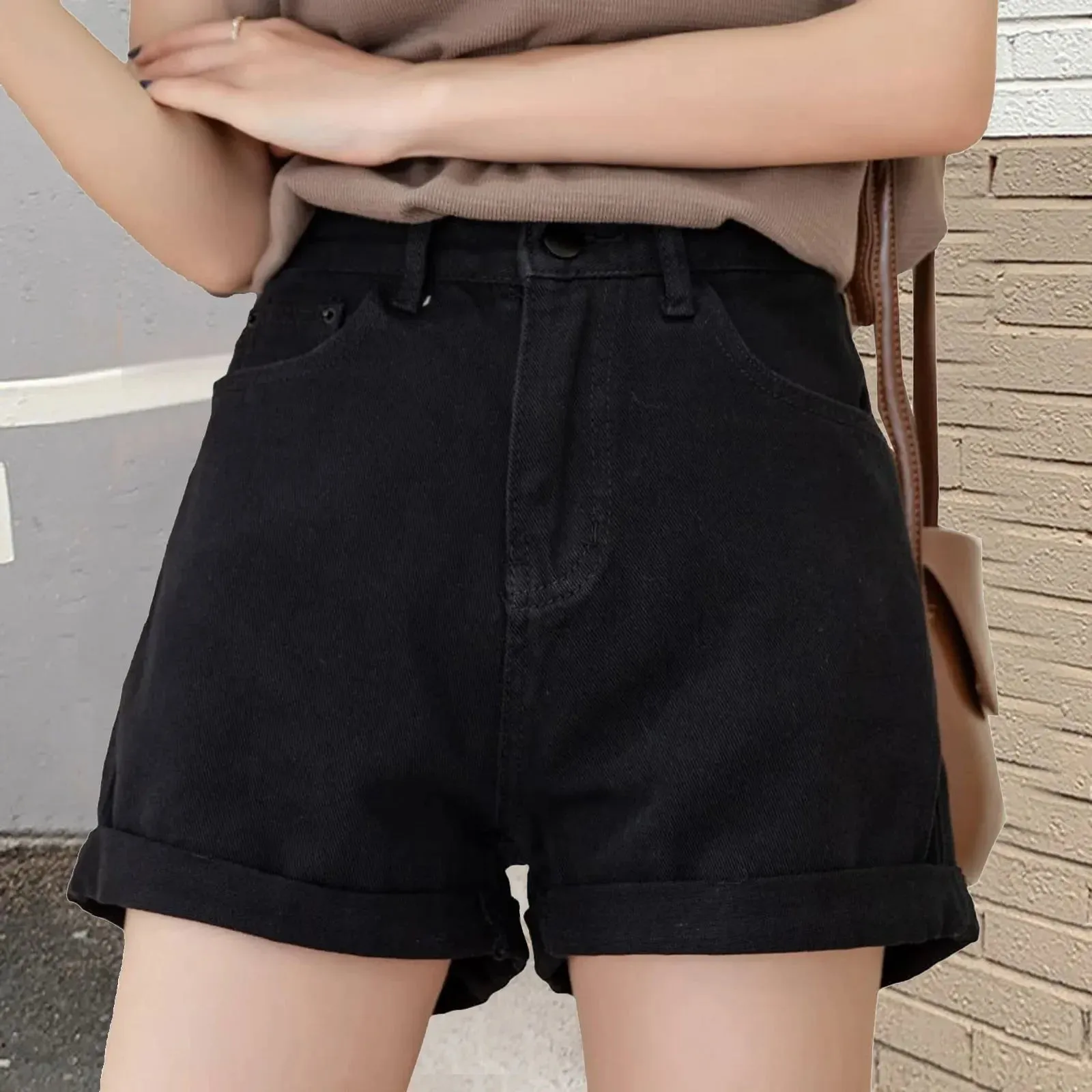 Korean-style Simple High Waist White Denim Solid All-match Short Jeans Trousers Chic Short