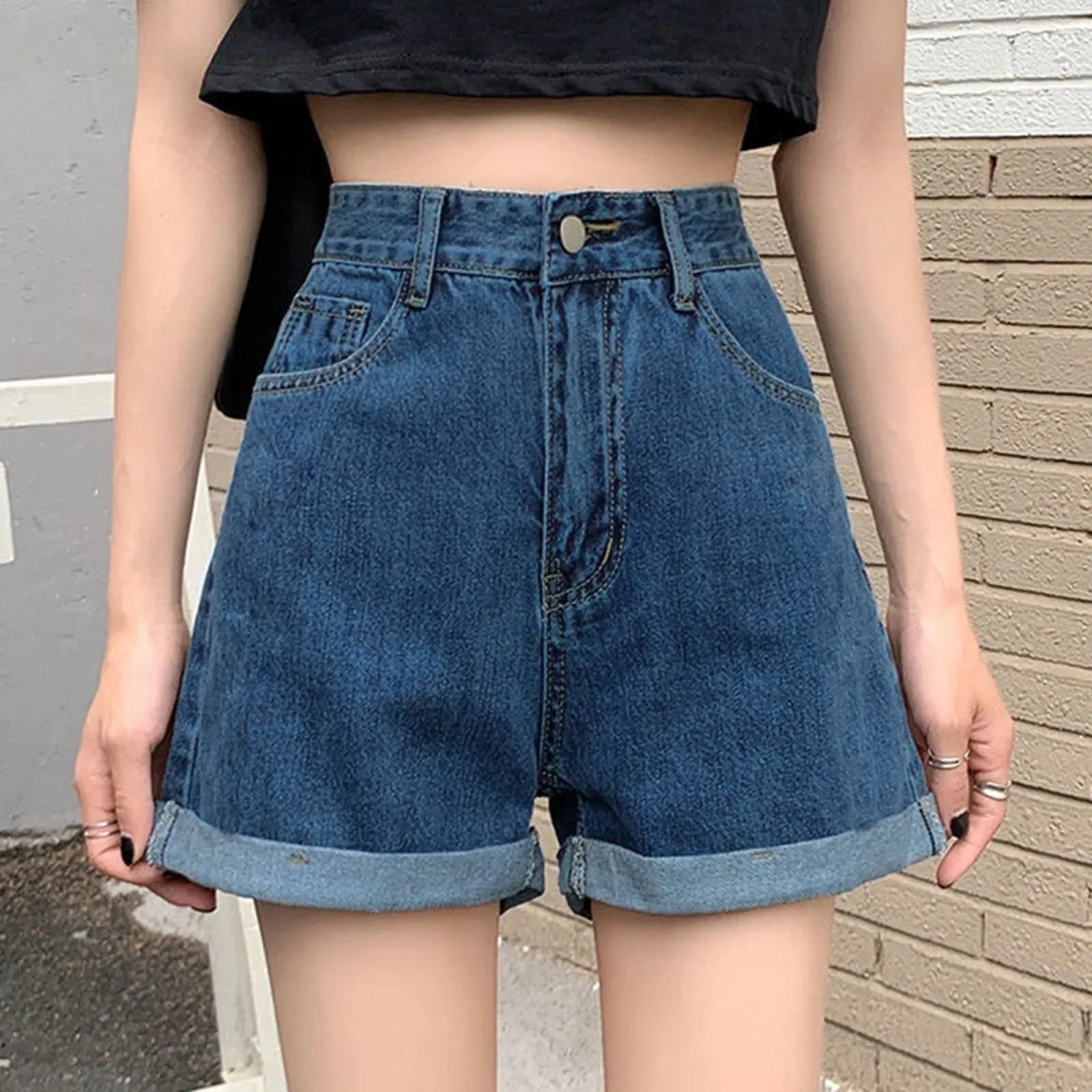 Korean-style Simple High Waist White Denim Solid All-match Short Jeans Trousers Chic Short