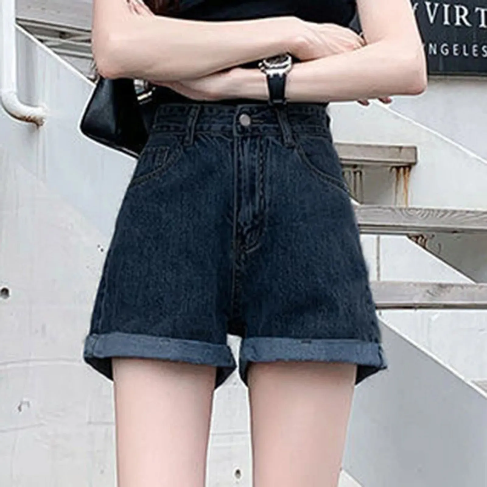 Korean-style Simple High Waist White Denim Solid All-match Short Jeans Trousers Chic Short