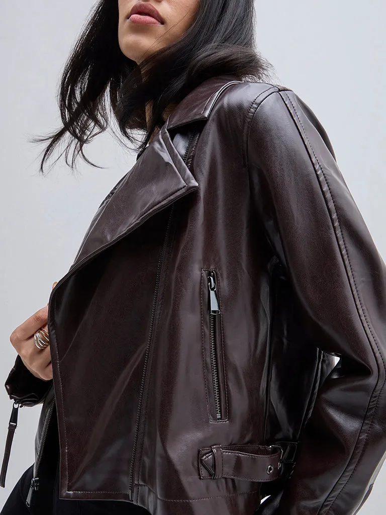 LOV Dark Brown Faux-Leather Jacket