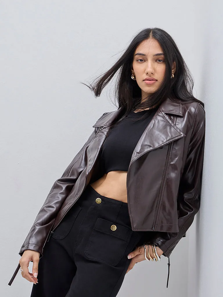 LOV Dark Brown Faux-Leather Jacket