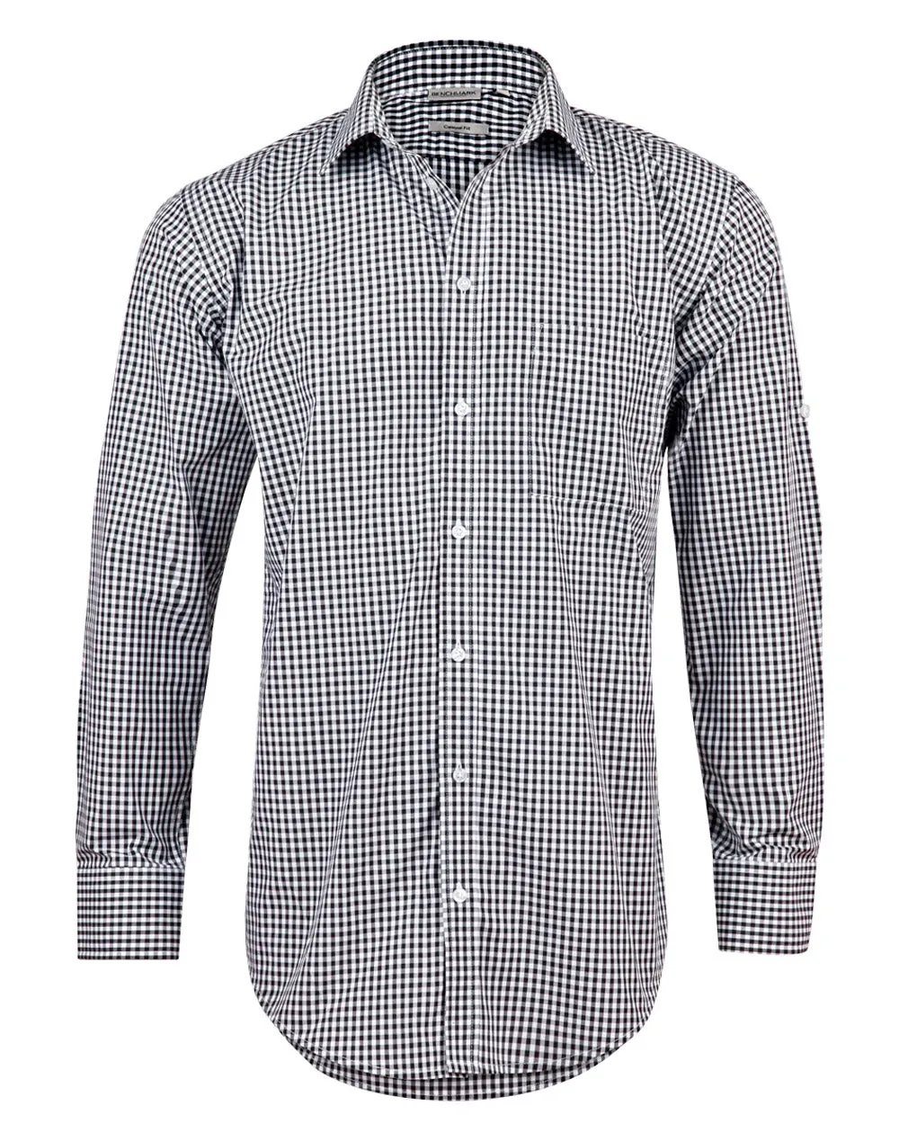 M7300L Men’s Gingham Check Long Sleeve Shirt with Roll-up Tab Sleeve