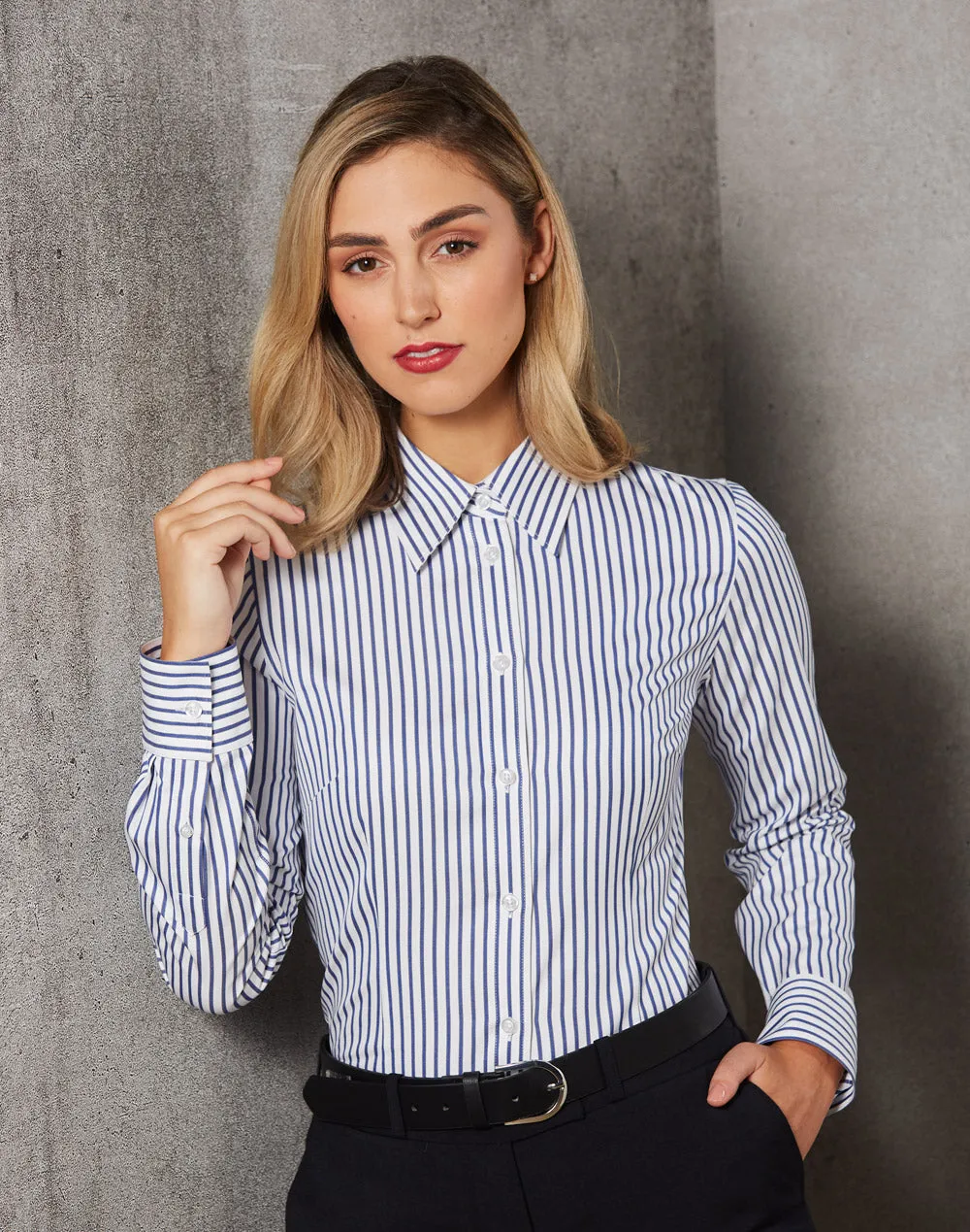 M8310L Ladies' Executive Sateen Stripe Long Sleeve Shirt