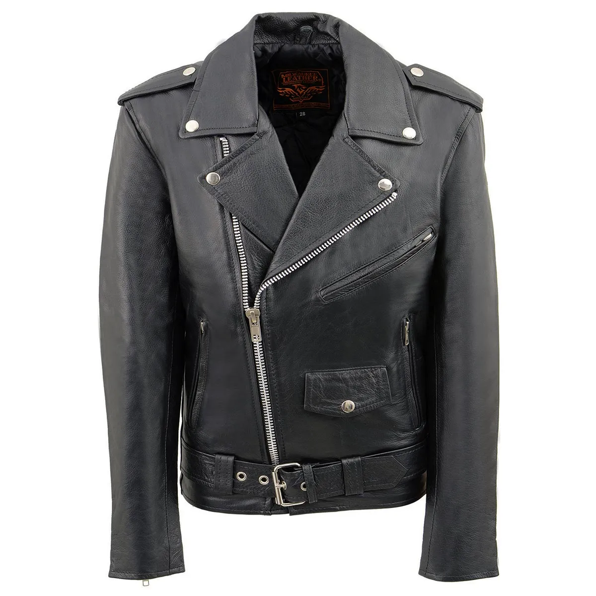 Milwaukee Leather LKY1950 Youth Size Classic Style Black Police Biker Leather Jacket