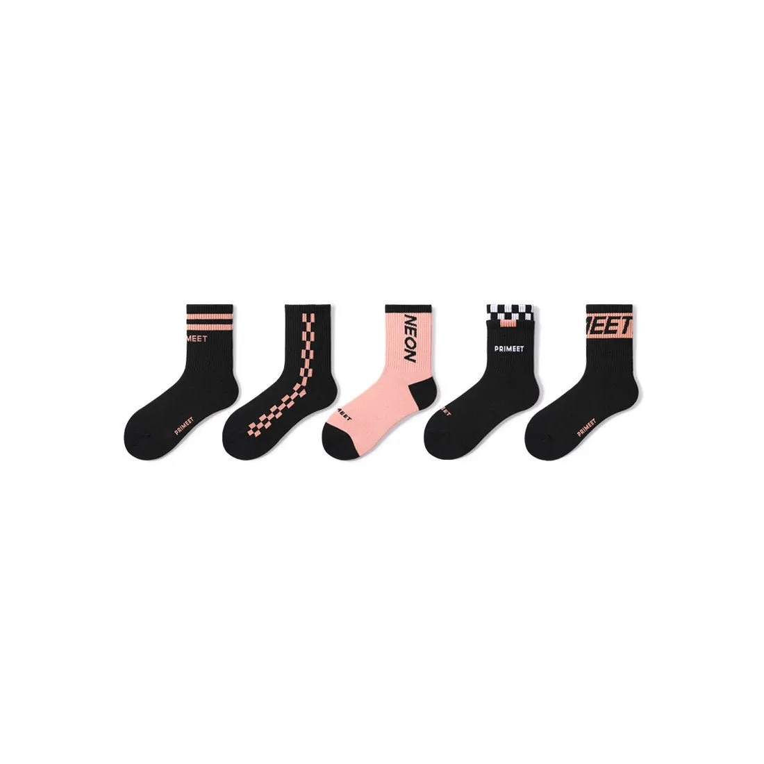 Neon Pink All-season Women 5pcs Active Low Cut Socks Set