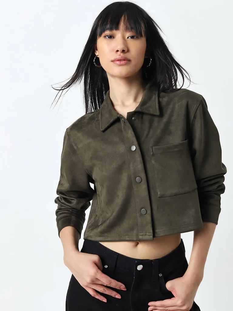 Nuon Olive Faux-Suede Jacket