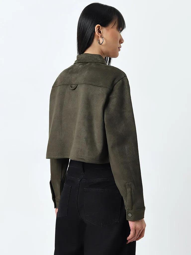 Nuon Olive Faux-Suede Jacket