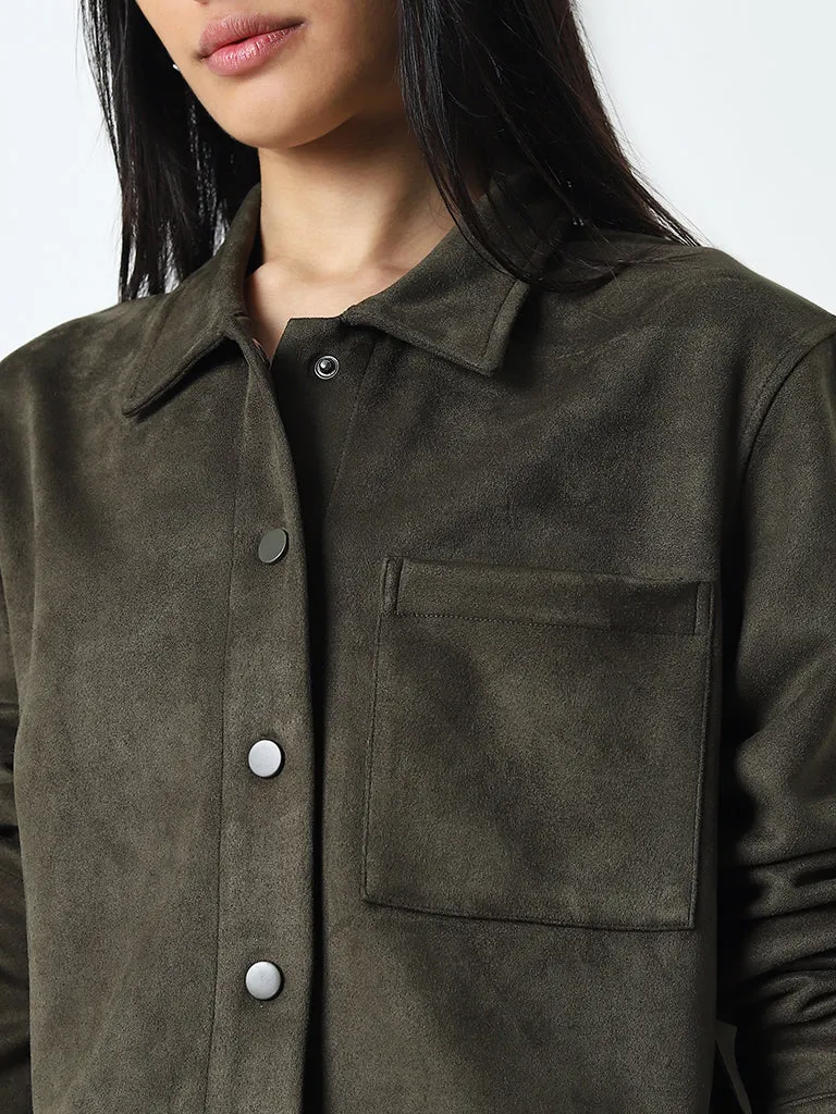 Nuon Olive Faux-Suede Jacket