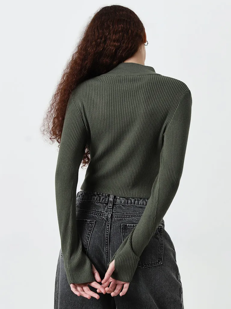 Nuon Olive Ribbed Textured Jacket