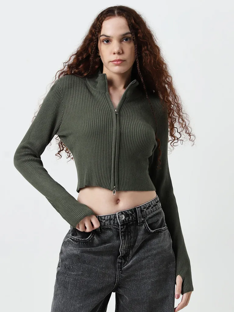 Nuon Olive Ribbed Textured Jacket