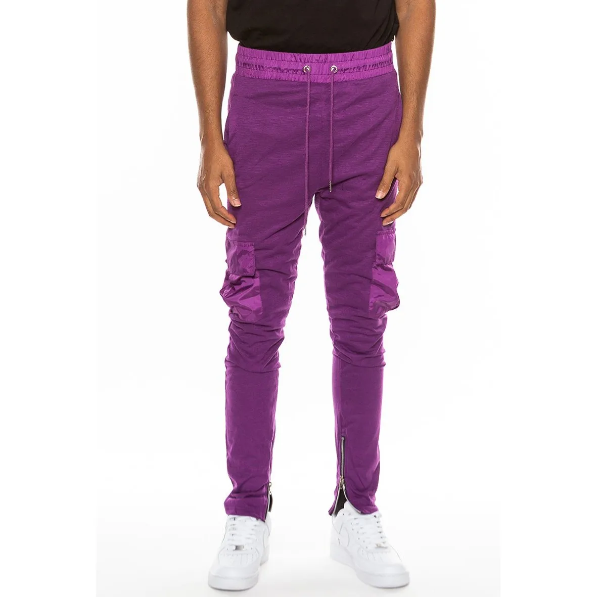 Purple Heathered Cotton Blend Joggers