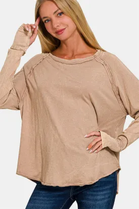 Round Neck Thumbhole Long Sleeve T-Shirt