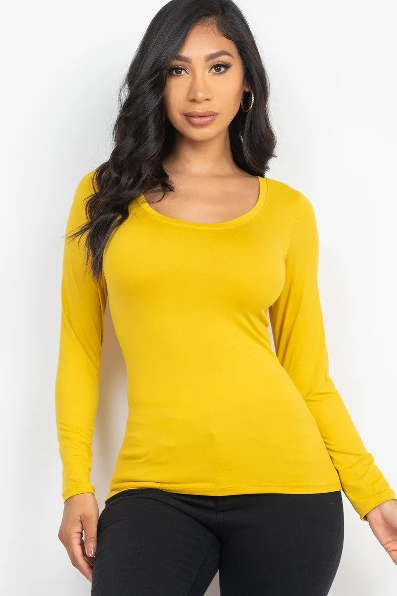 Sheek Basic Scoop Neck Solid Long Sleeve Cozy Top - 5 colors - Ships from The US