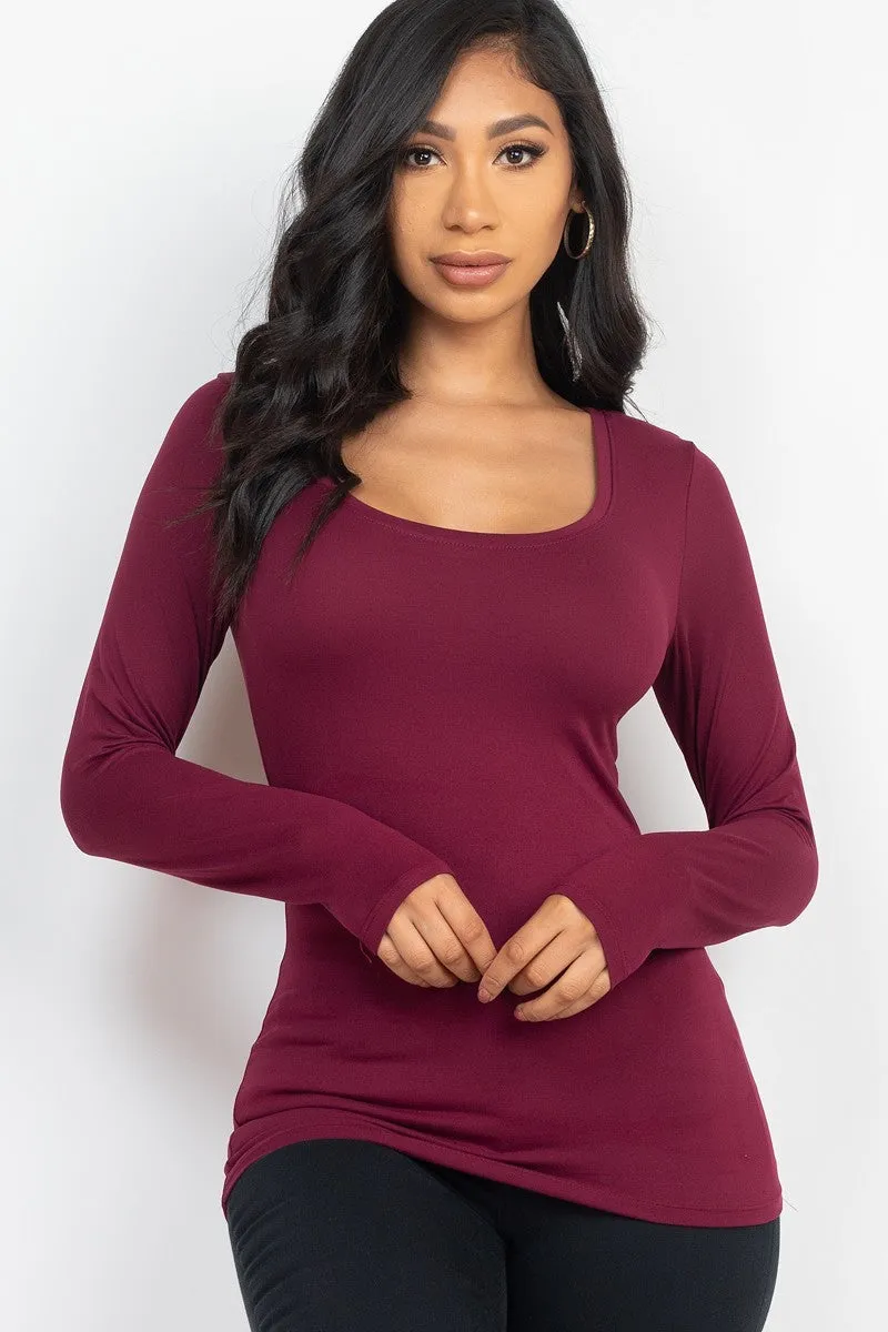 Sheek Basic Scoop Neck Solid Long Sleeve Cozy Top - 5 colors - Ships from The US