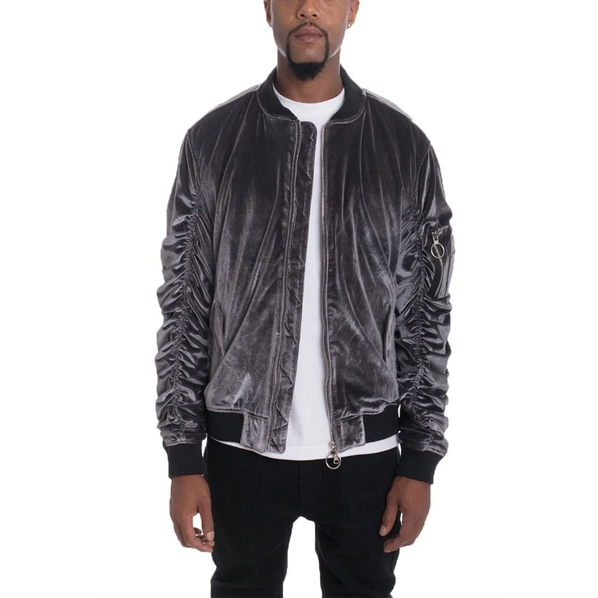 Silver Velour Bomber Jacket