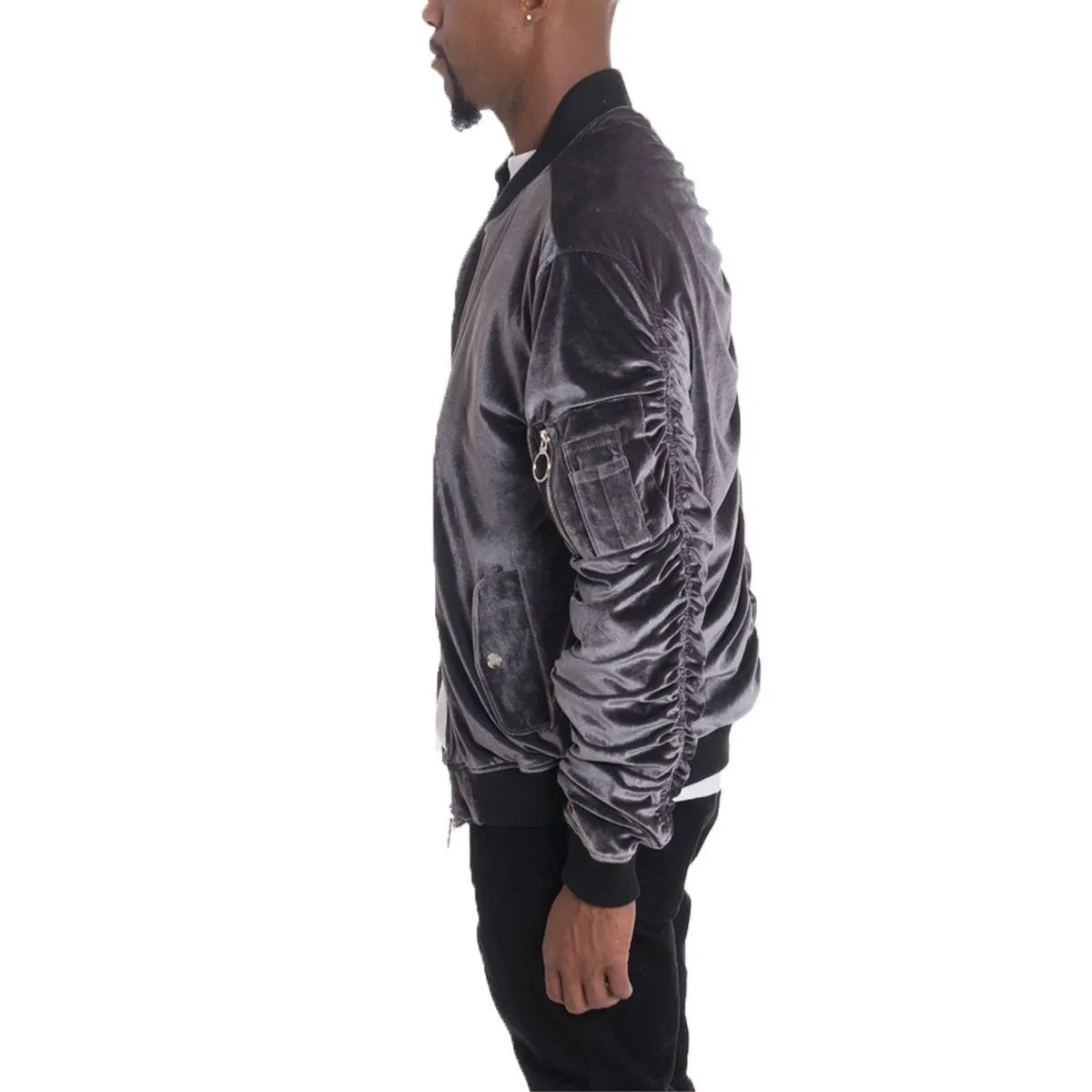 Silver Velour Bomber Jacket