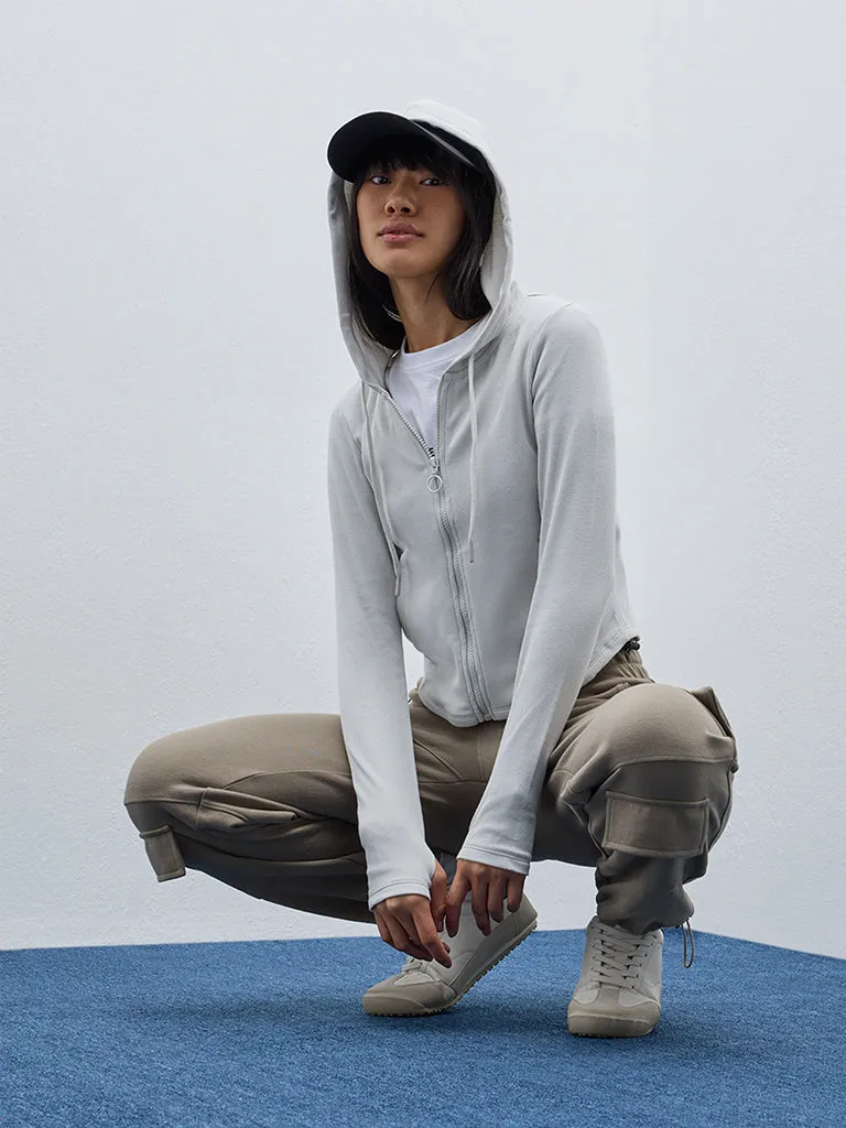 Studiofit Light Grey Ribbed Cotton Blend Jacket