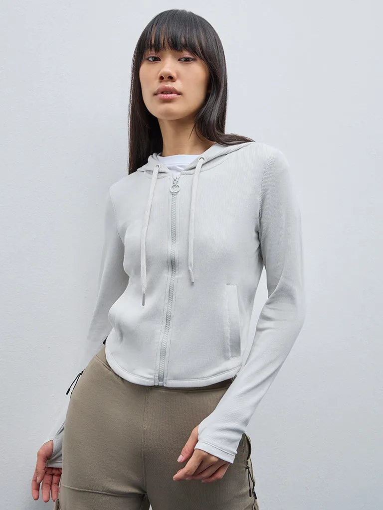 Studiofit Light Grey Ribbed Cotton Blend Jacket