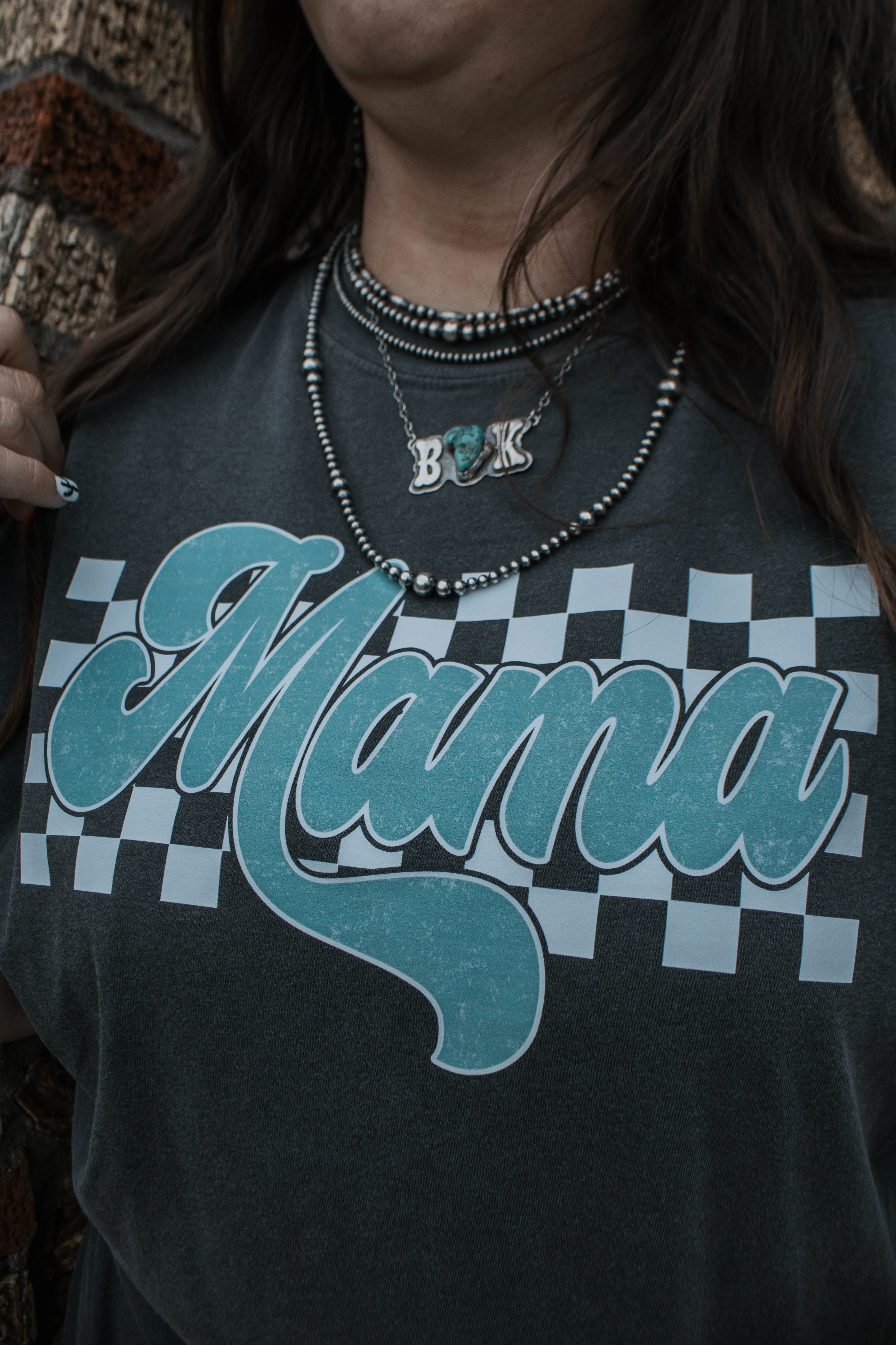 Turquoise Mama Checkered