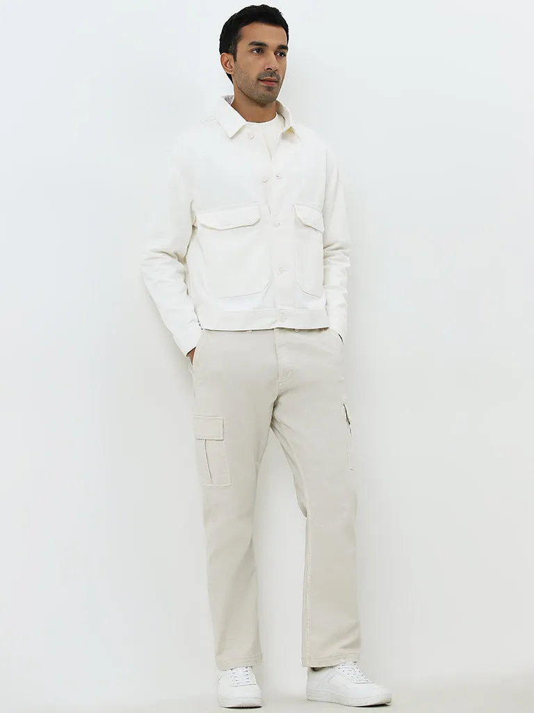 WES Casuals White Relaxed-Fit Denim Jacket