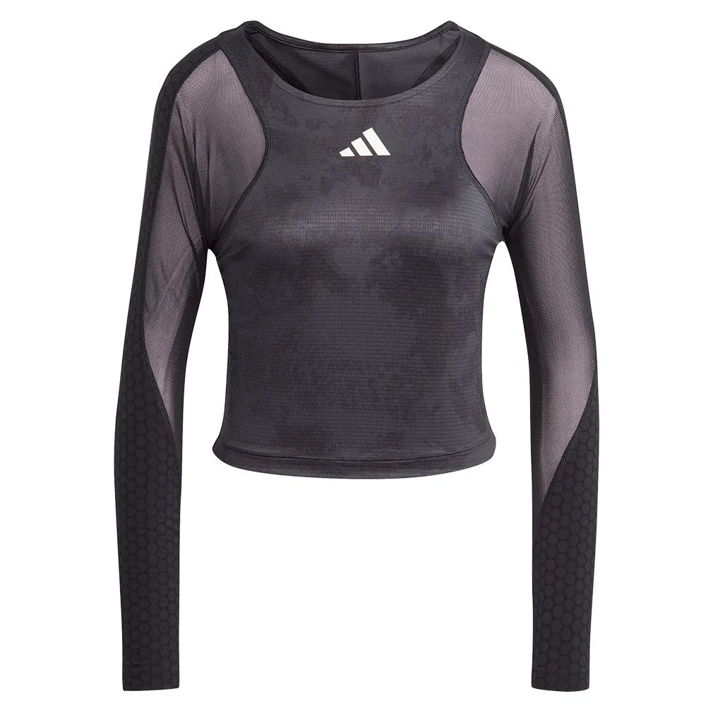 Women's Paris Freelift Long Sleeve Cropped Tennis Top Carbon and Black