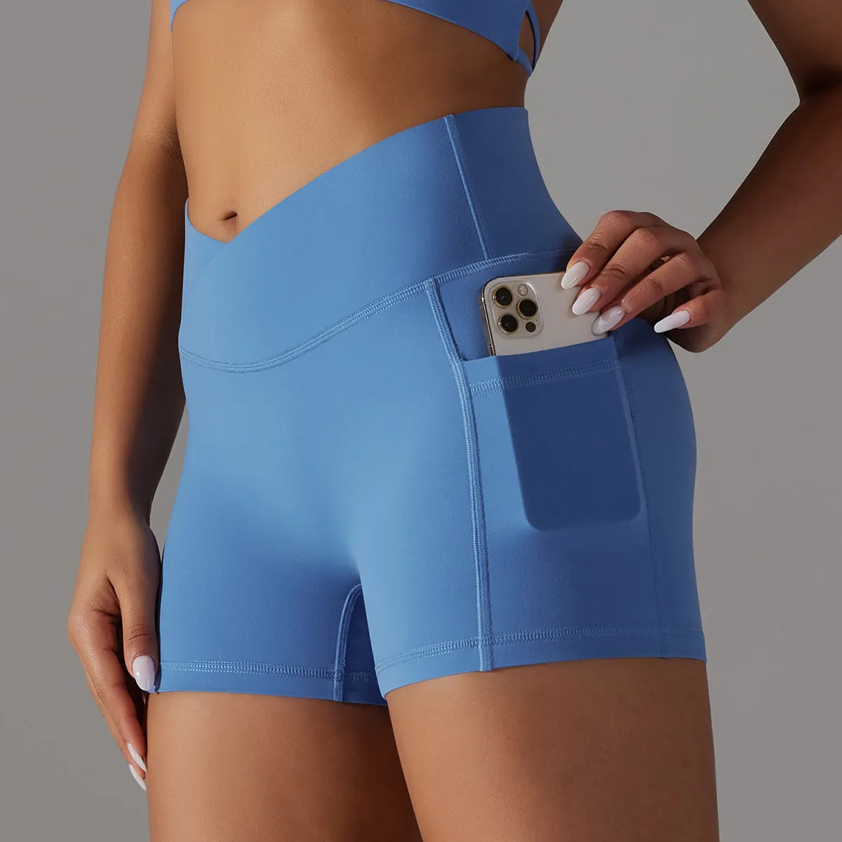 Yoga Shorts With Phone Pocket Design Fitness Sports Pants For Women Clothing